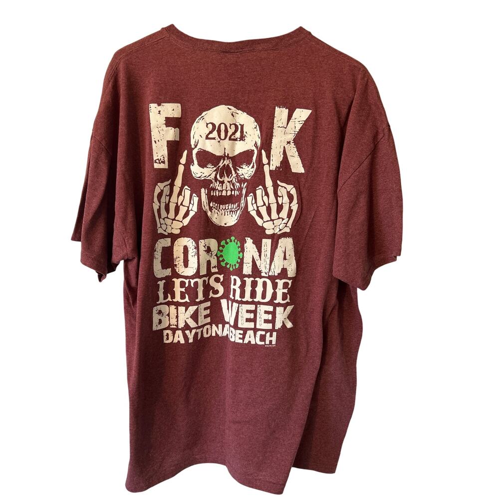 F Corona Let's Ride Bike Week 2021 Jerzeees Dri Power TShirt Skull 2XL Burgandy